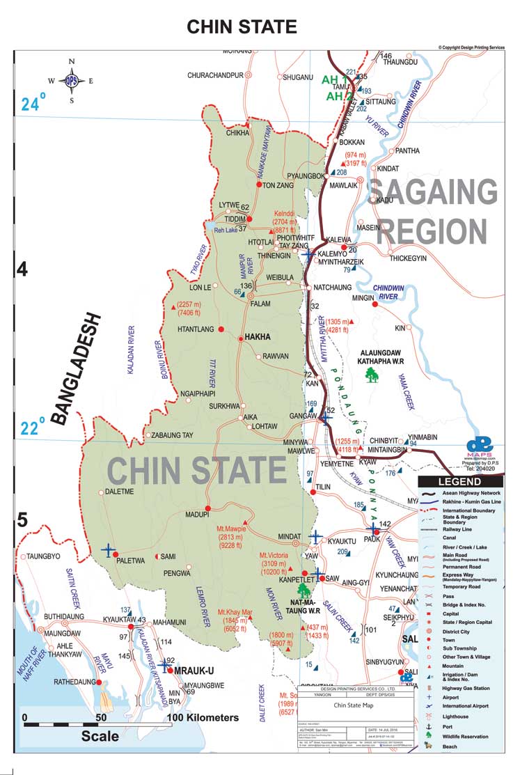 Chin State & Region Map Myanmar Version